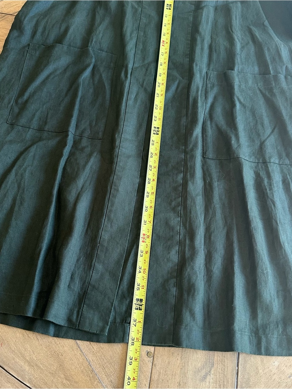 Eileen Fisher Organic Linen Long Kimono Belt Jacket Seaweed Green XS Minimalist - Picture 9 of 9